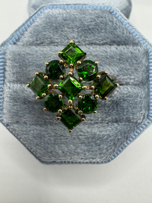 9ct gold diopside cluster ring