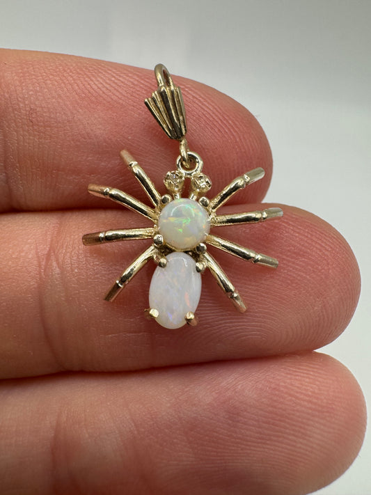 9ct gold opal and diamond spider pendant