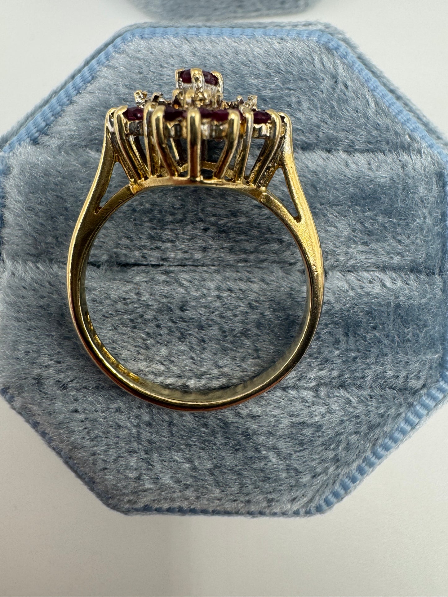 9ct gold ruby and diamond cluster ring