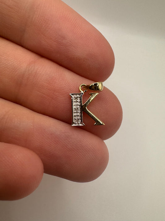 9ct gold diamond initial K pendant