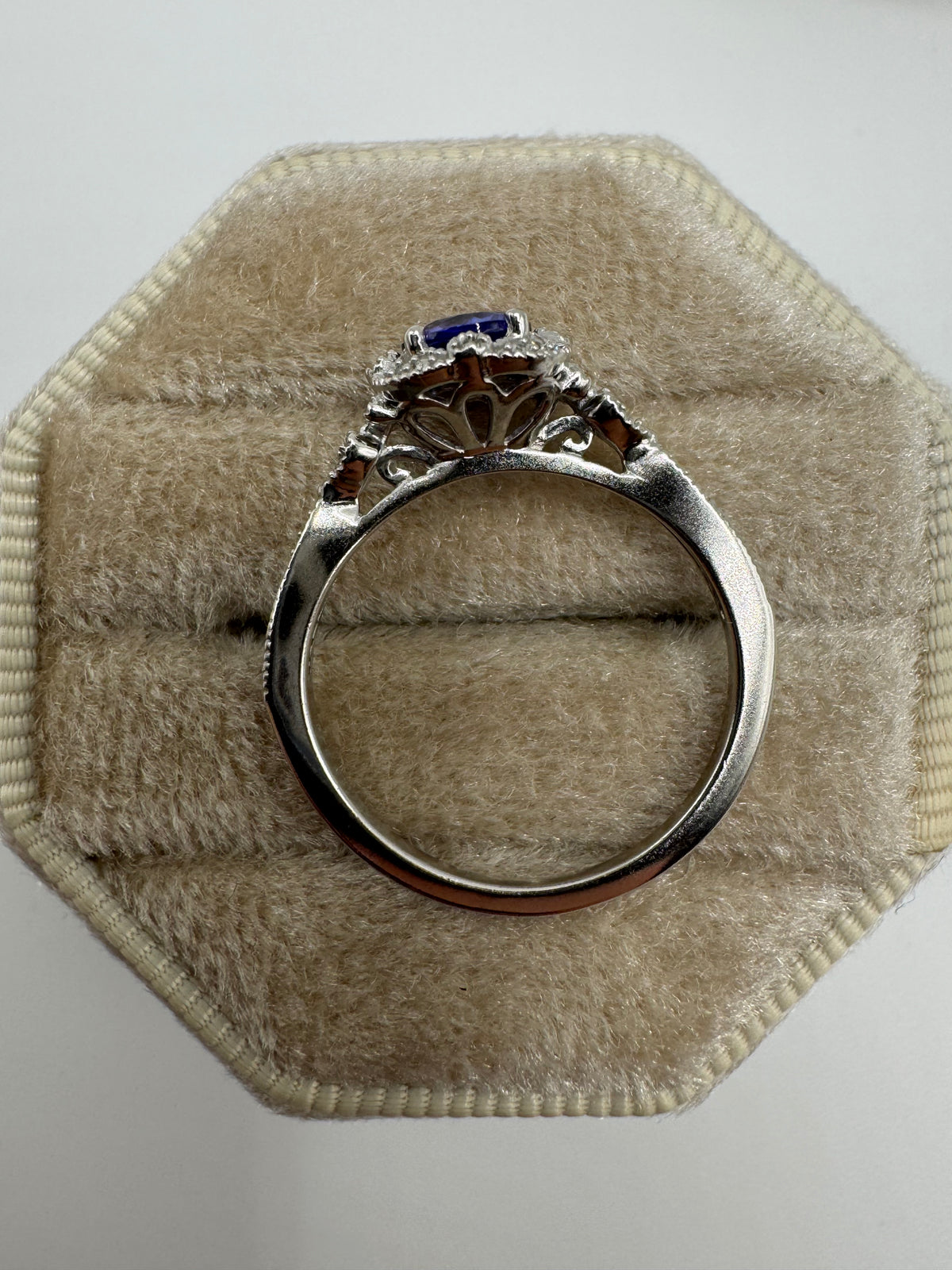 9ct white gold tanzanite and diamond ring