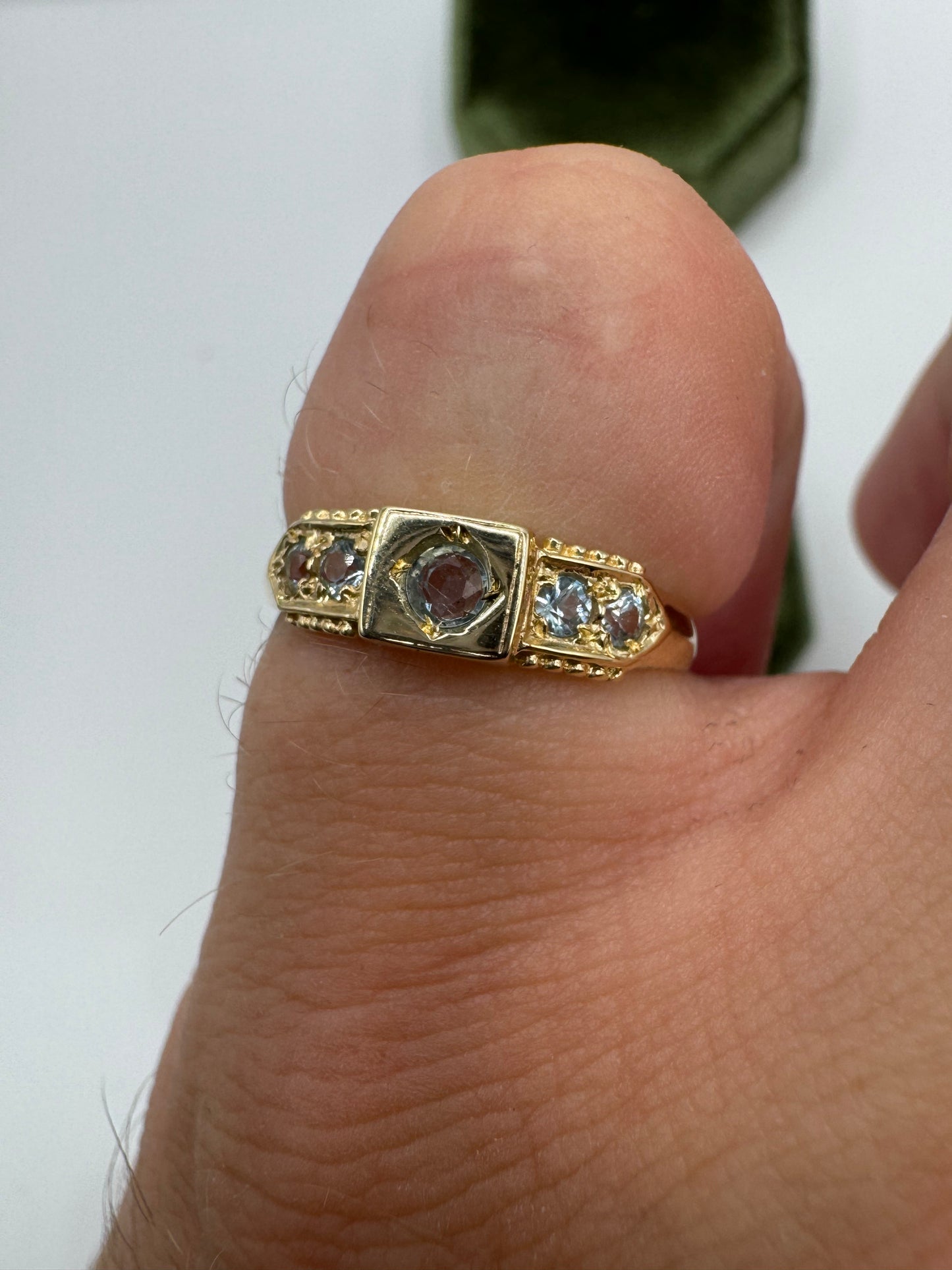 9ct gold 5 stone topaz gypsy ring