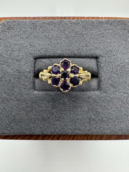 9ct gold amethyst cluster ring