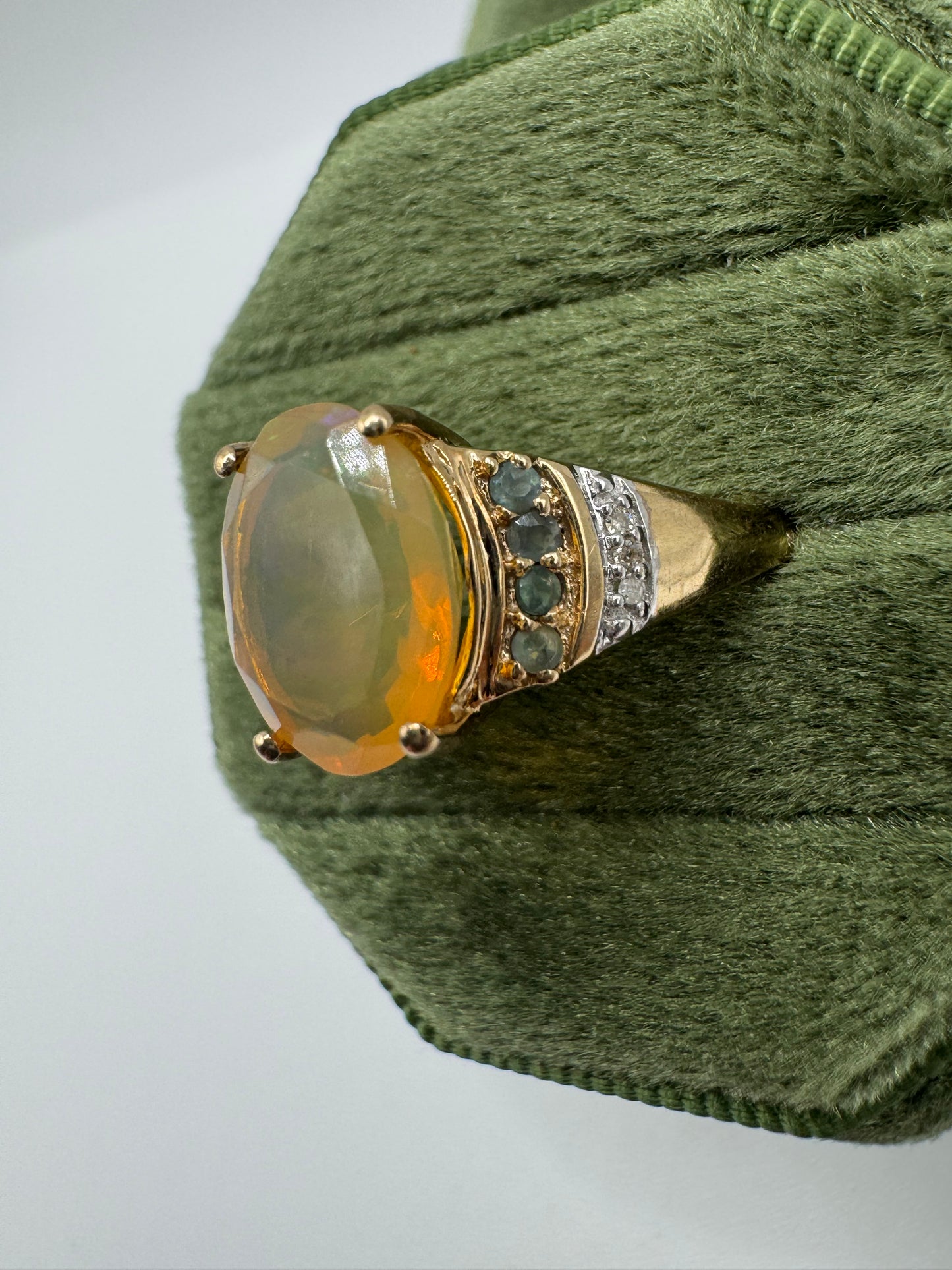 9ct gold opal, alexandrite and diamond ring