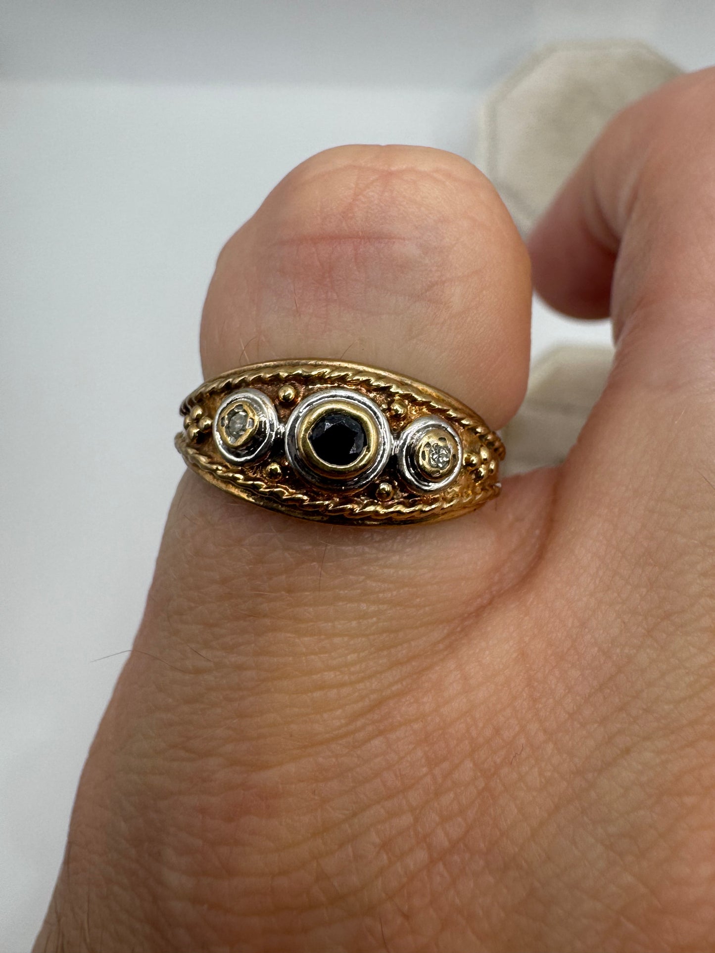 9ct gold sapphire and diamond gypsy ring