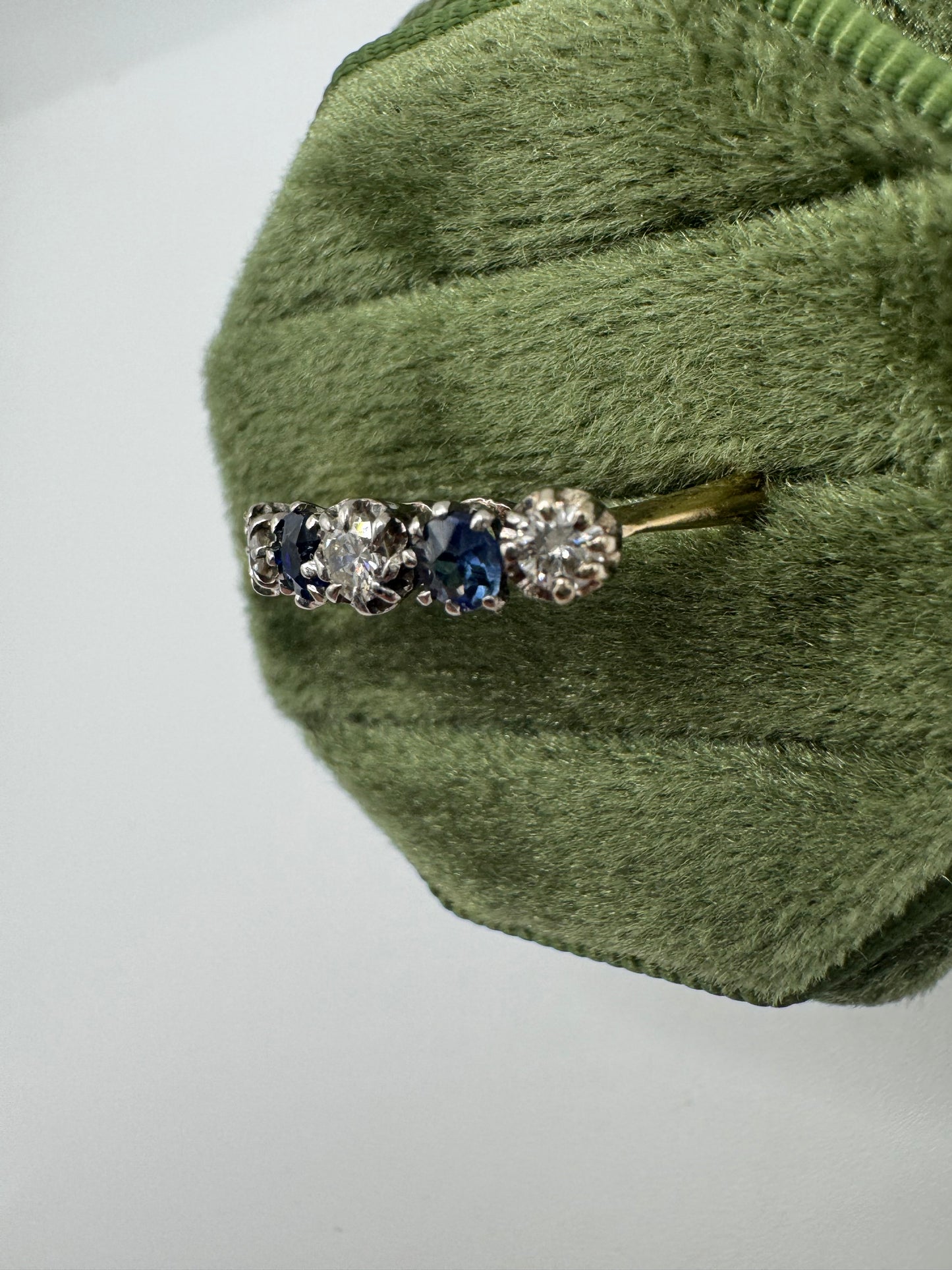 Vintage platinum and 18ct gold sapphire and diamond ring