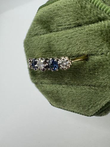 Vintage platinum and 18ct gold sapphire and diamond ring