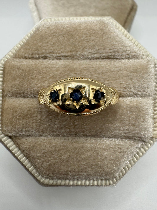 9ct gold sapphire gypsy ring