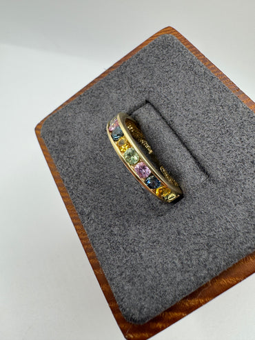 9ct gold multi-coloured sapphire half eternity ring