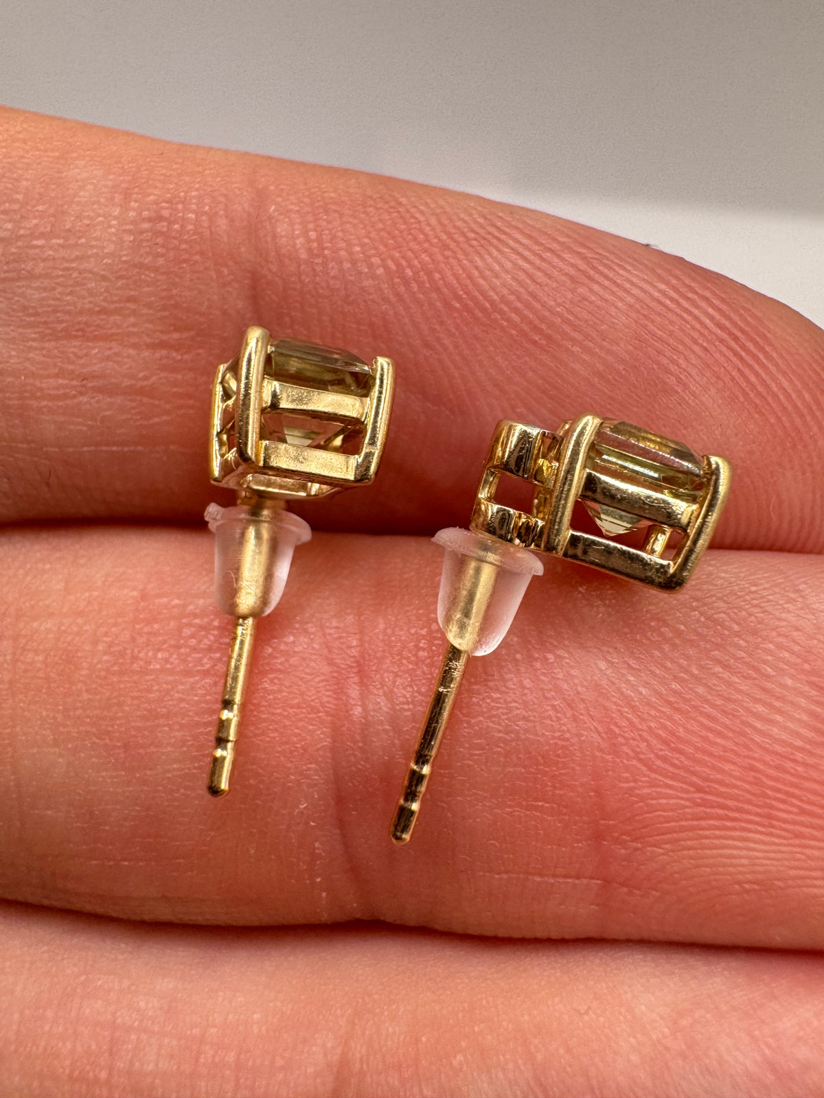 9ct gold csarite and spinel earrings