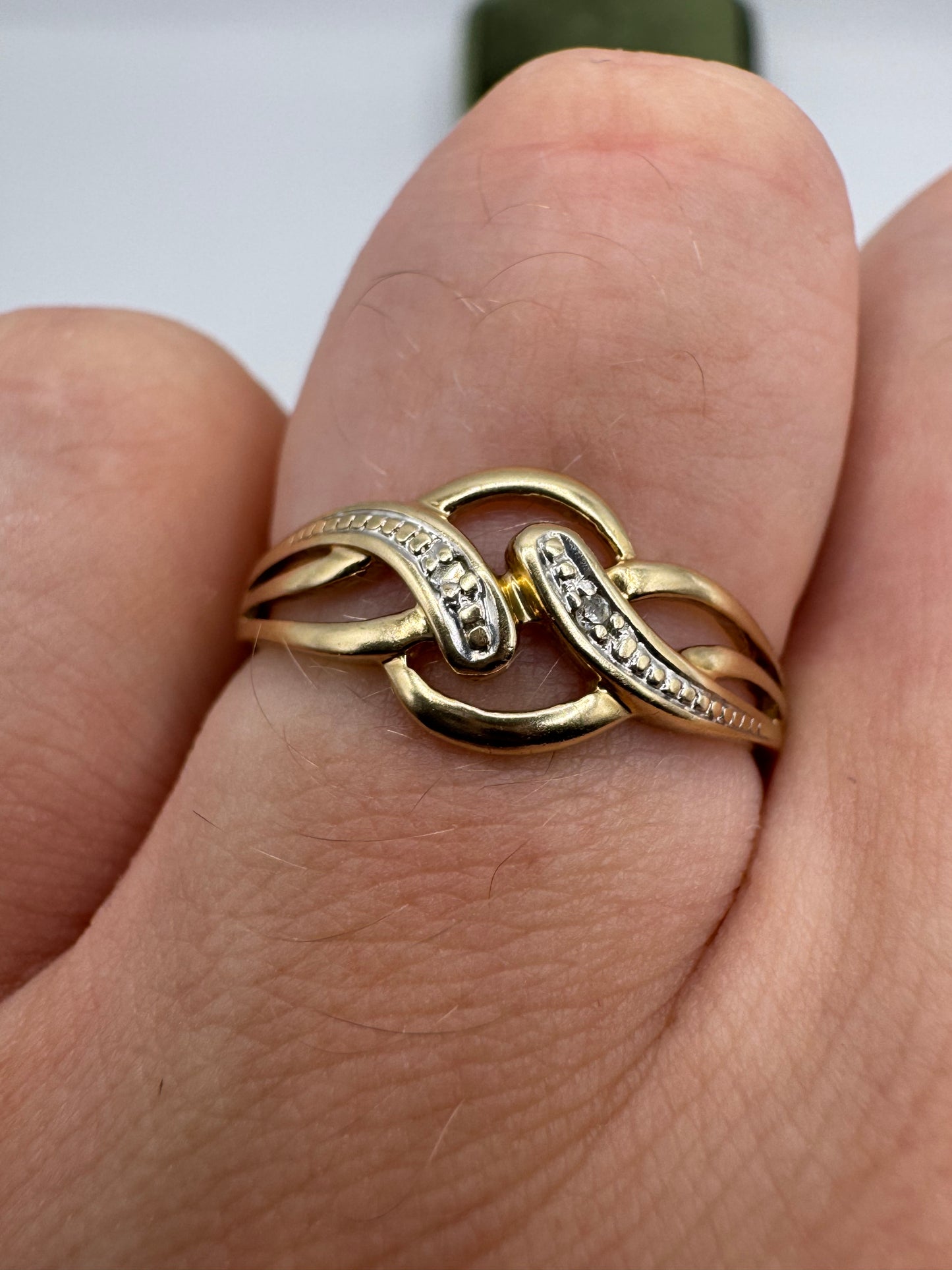 9ct gold diamond knot ring