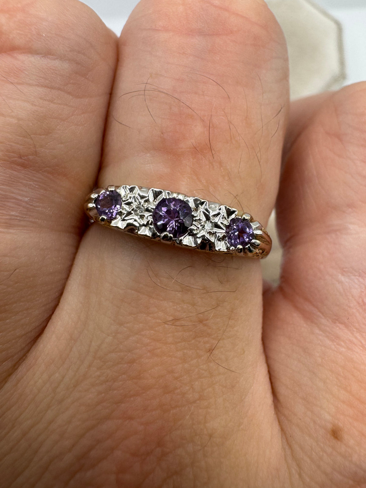 9ct gold amethyst and diamond ring