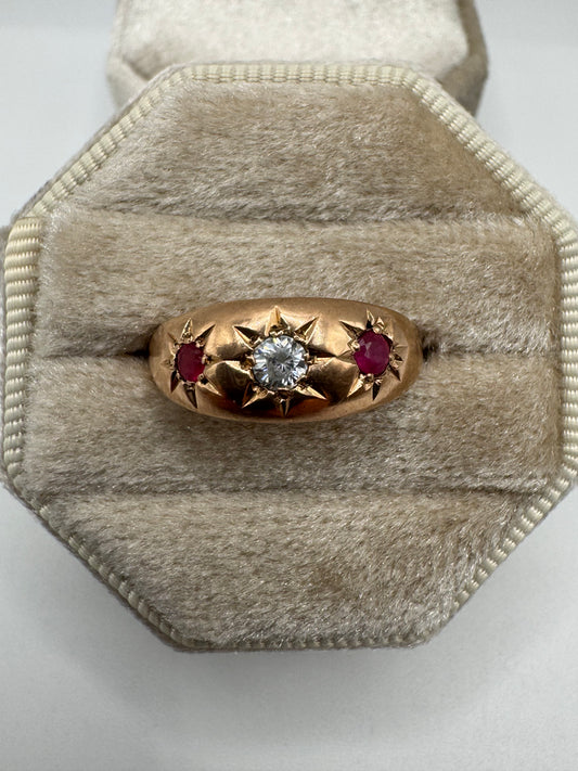 9ct rose gold ruby and paste gypsy ring