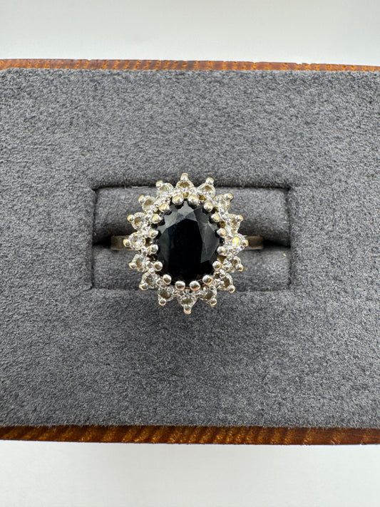 9ct gold sapphire and diamond cluster ring