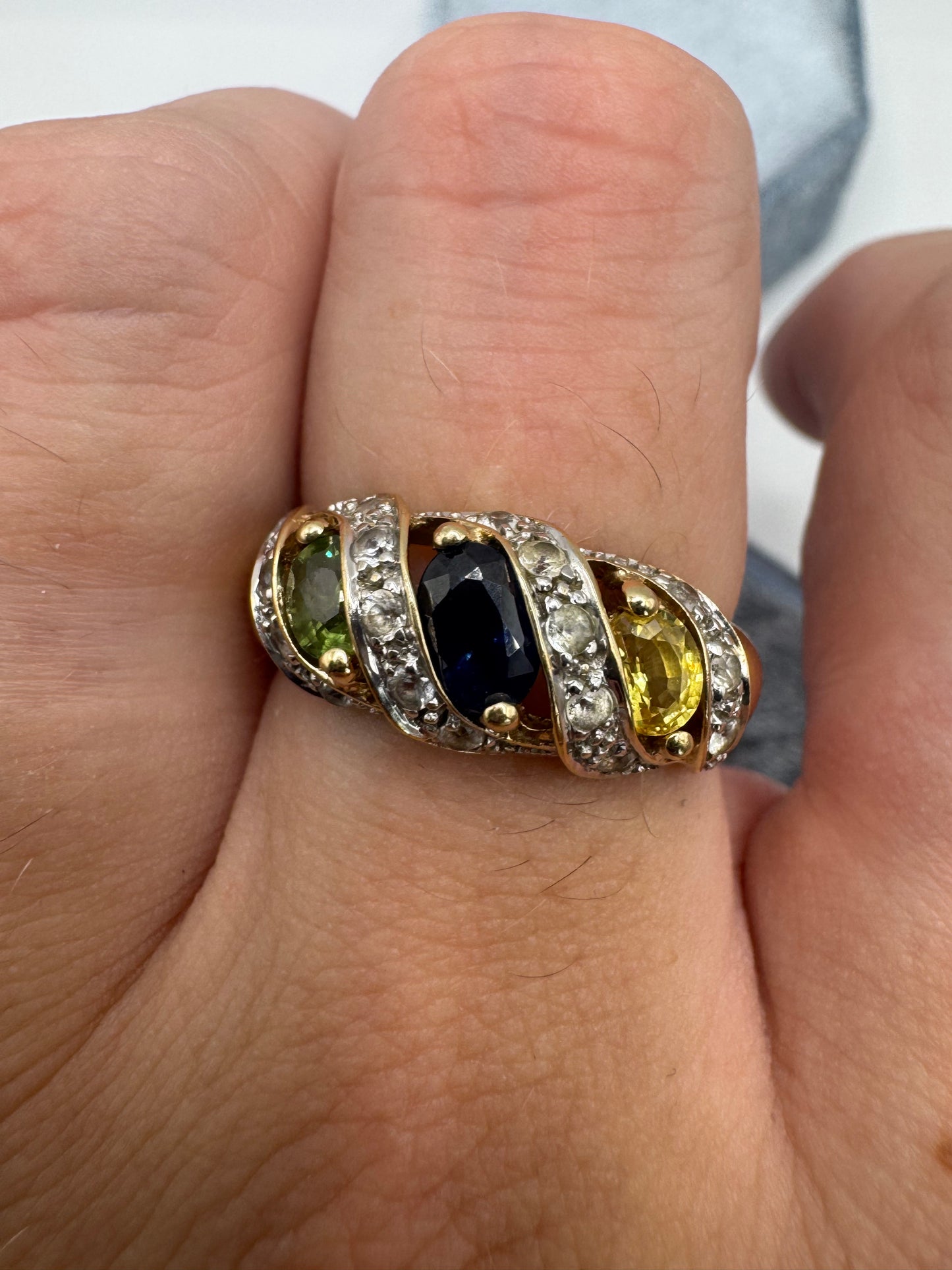 9ct gold multicoloured sapphire cluster ring