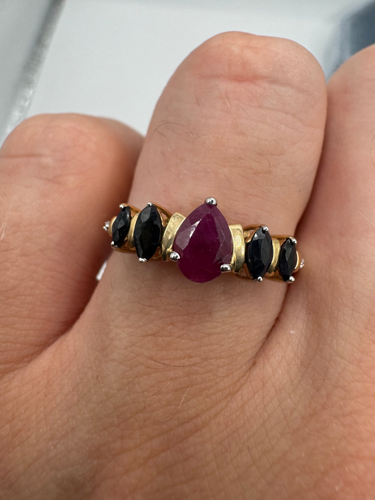 9ct gold ruby and sapphire ring