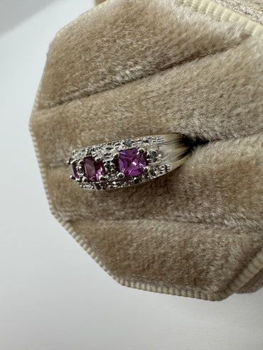 9ct white gold pink topaz and diamond ring