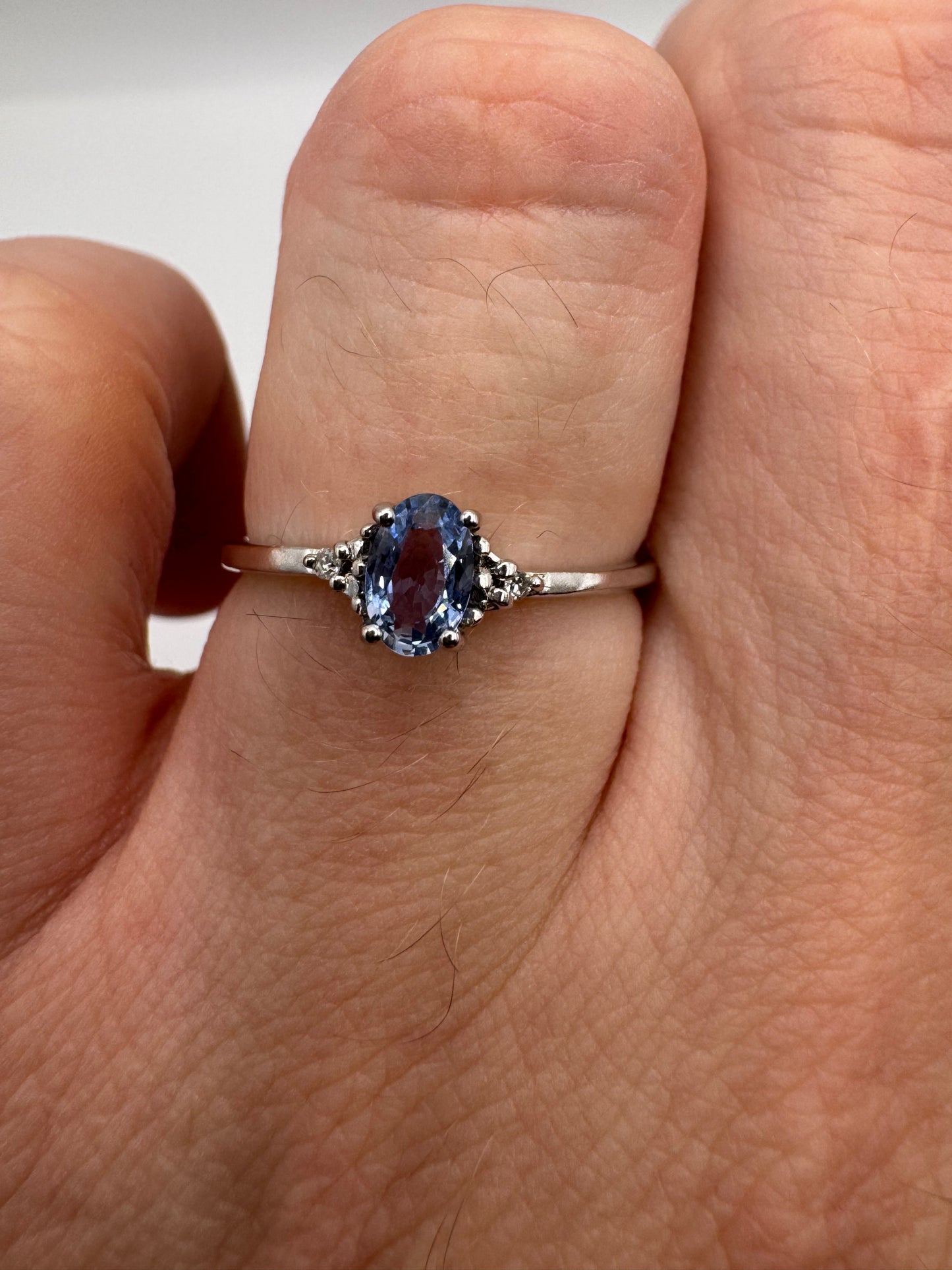 9ct white gold tanzanite and diamond ring