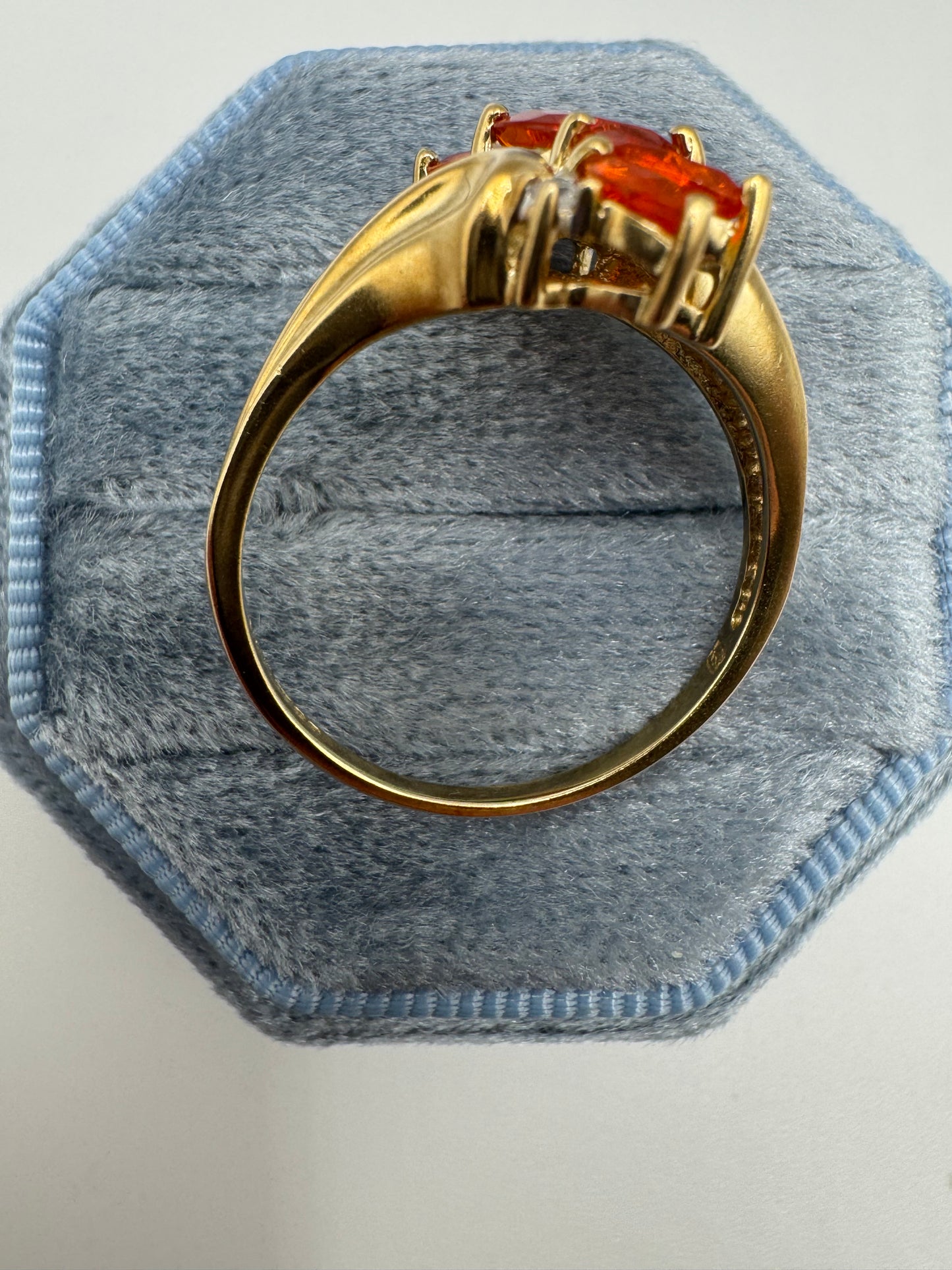 9ct gold fire opal and diamond ring