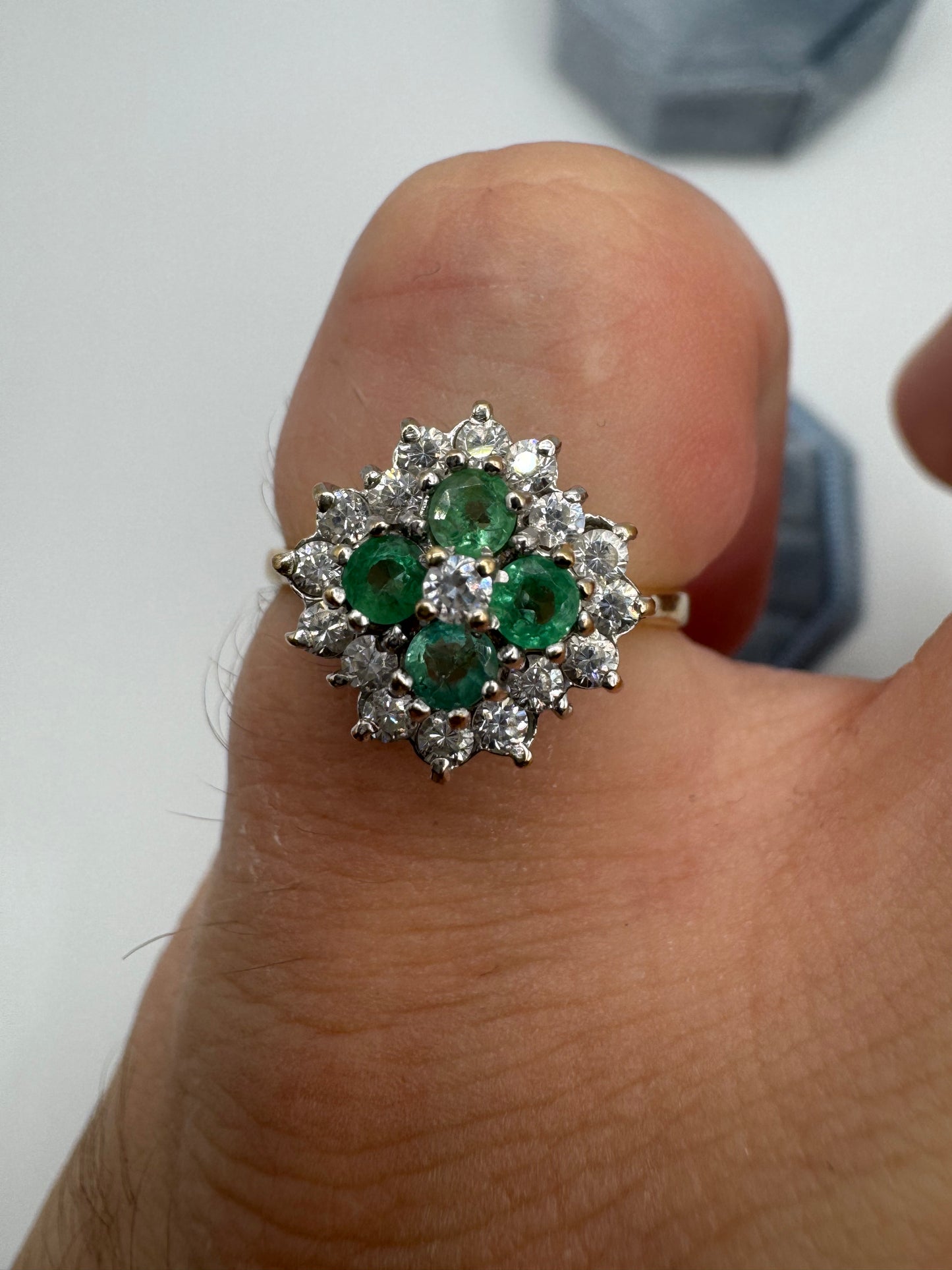 9ct gold emerald and cz ring