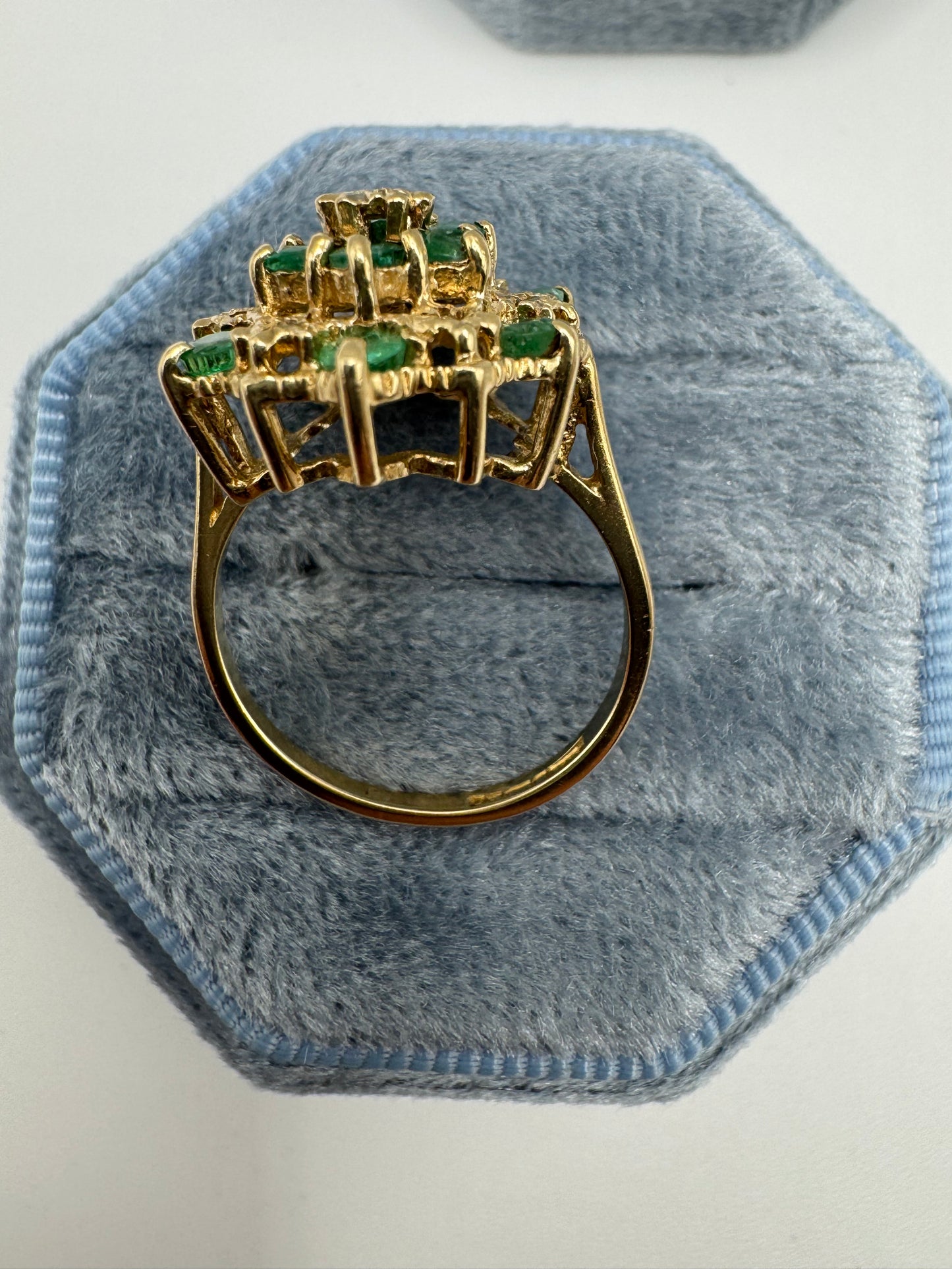 9ct gold emerald and diamond cluster ring