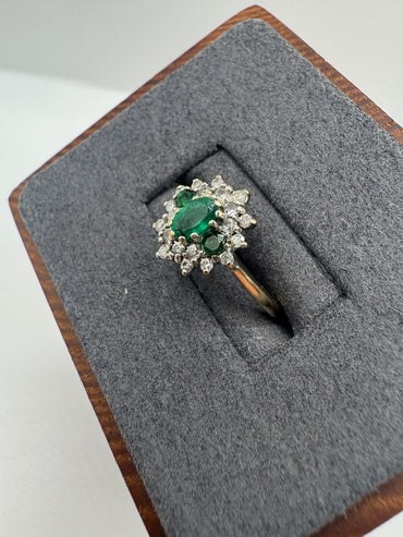 9ct gold emerald and diamond ring