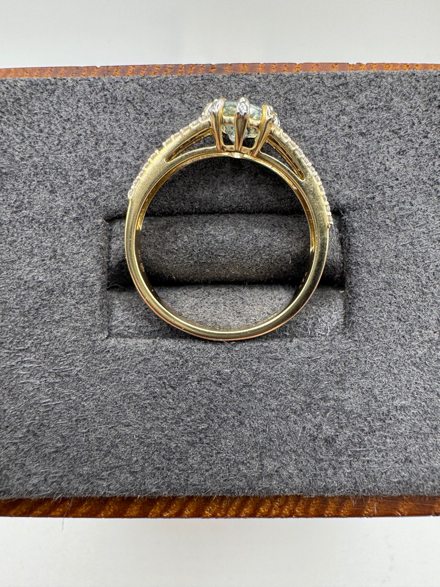 9ct gold aquamarine and zircon ring