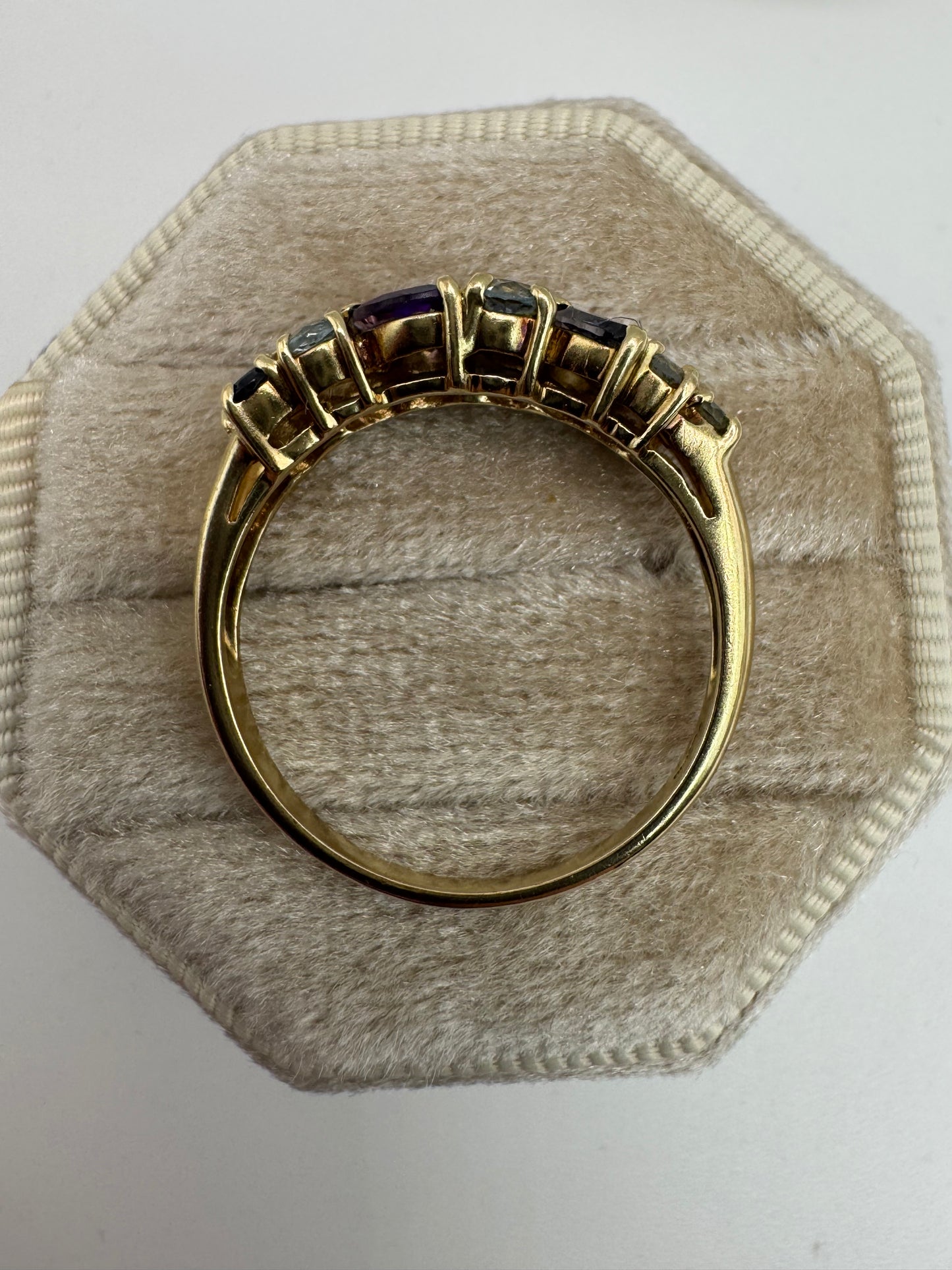9ct gold amethyst, tanzanite and topaz ring