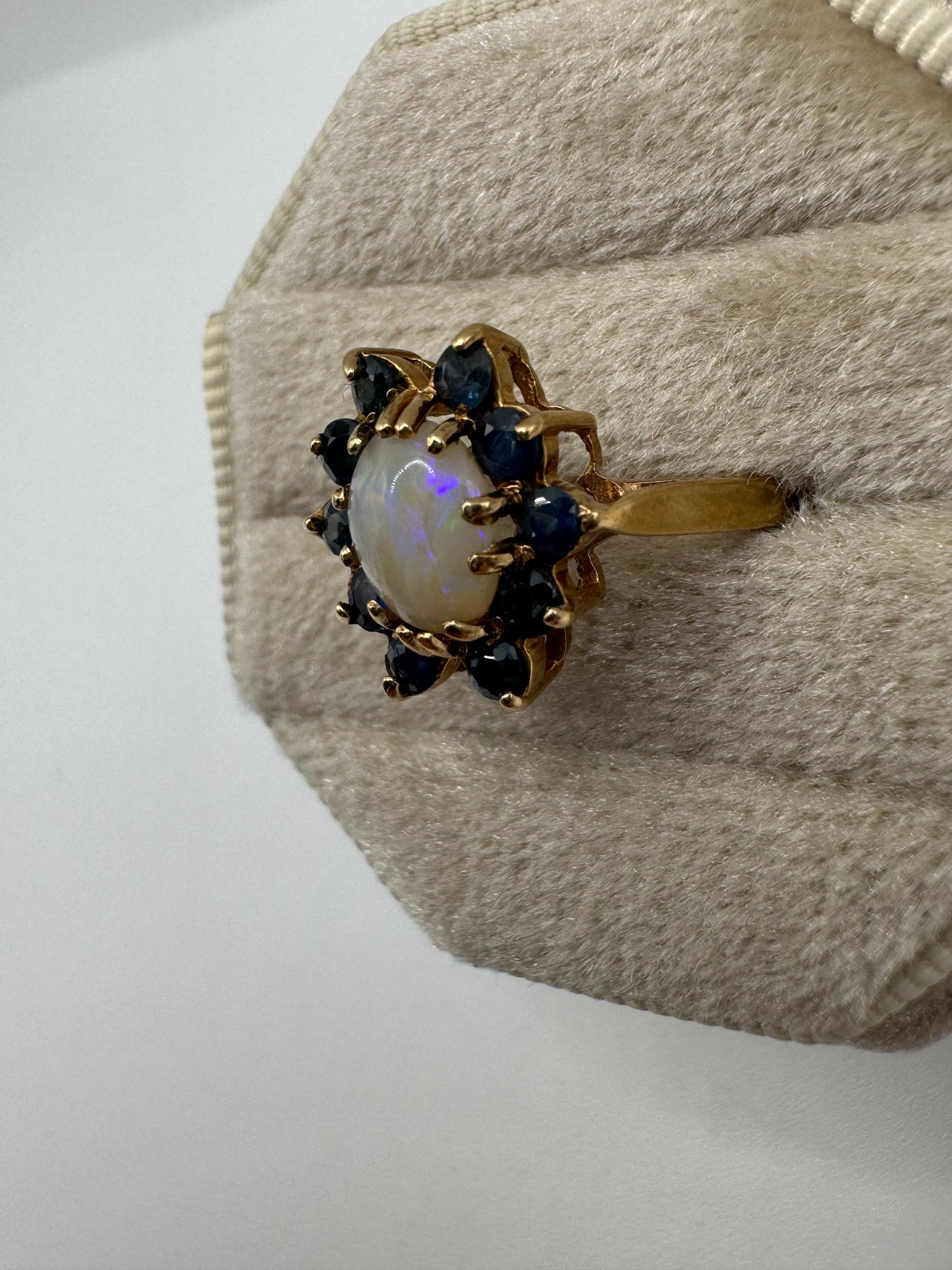 9ct gold opal and sapphire cluster ring