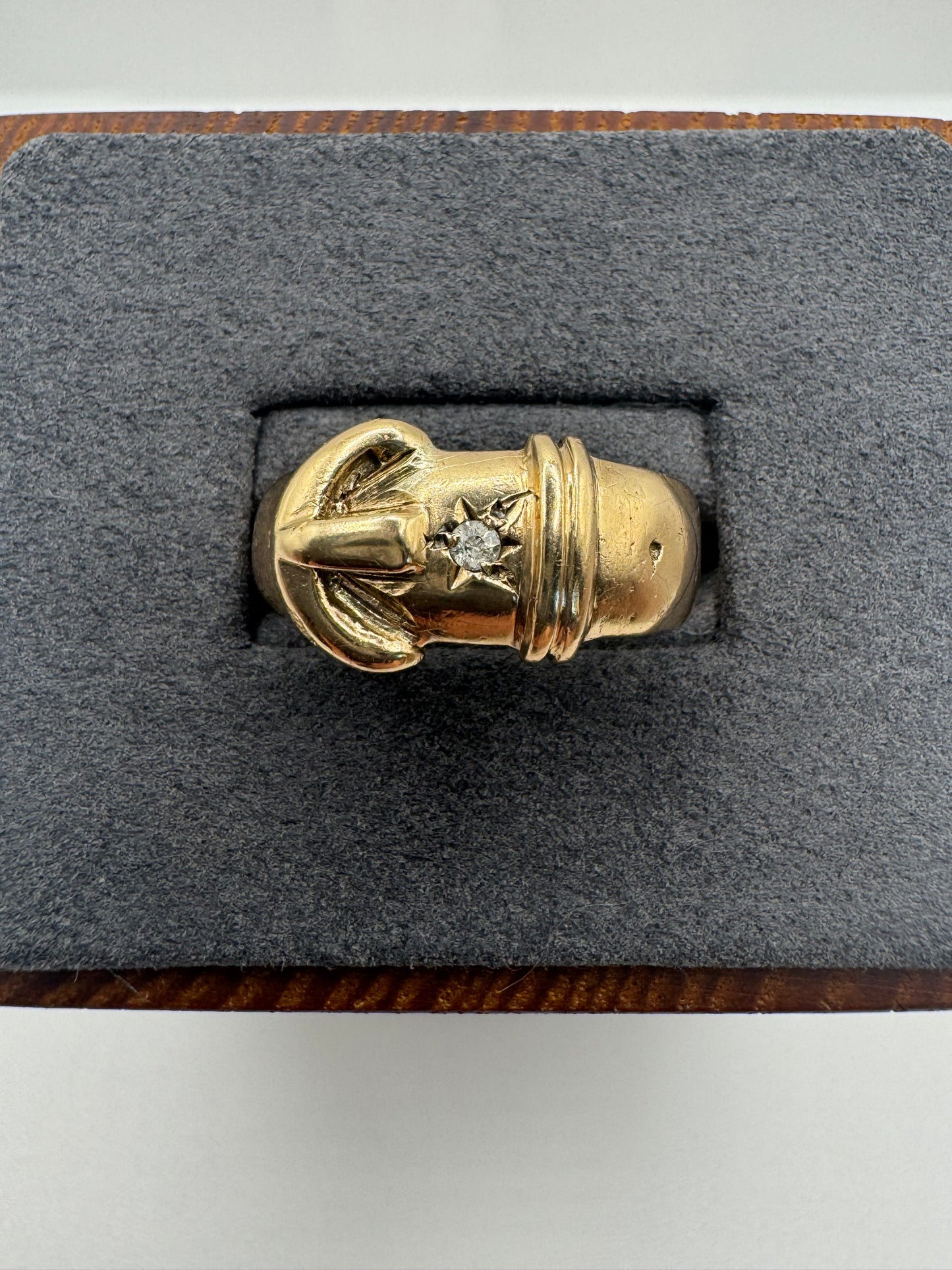 Heavy 9ct gold diamond gypsy buckle ring