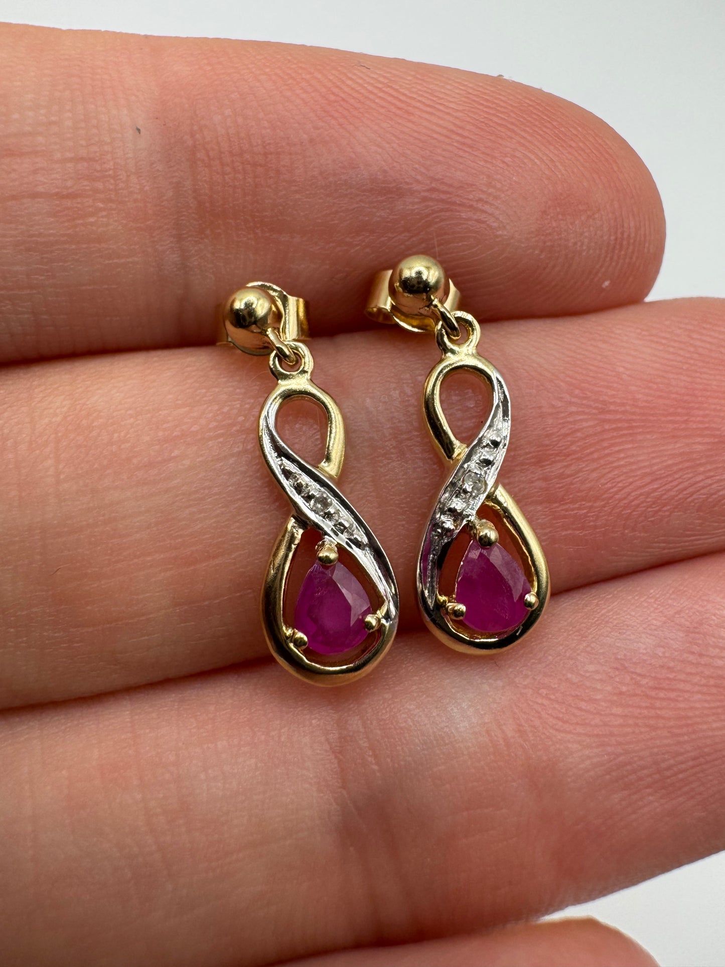9ct gold ruby and diamond earrings
