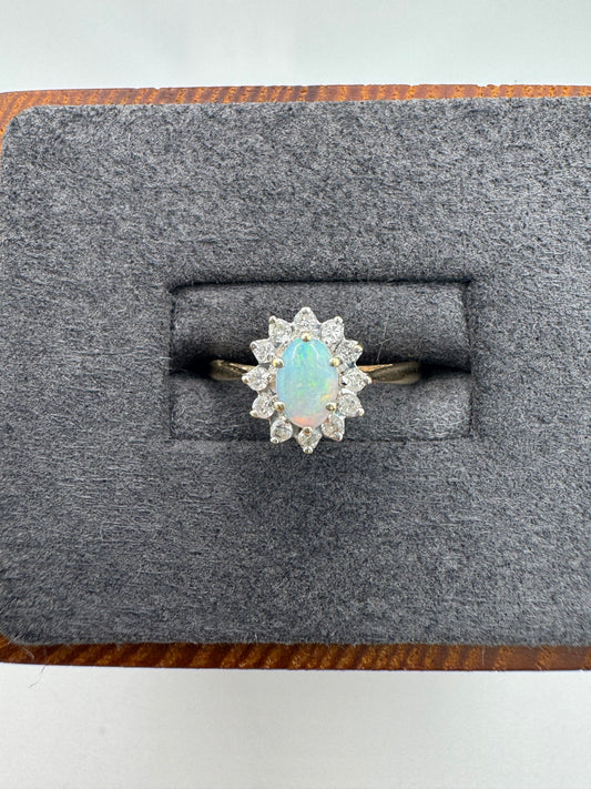 9ct gold opal and diamond cluster ring