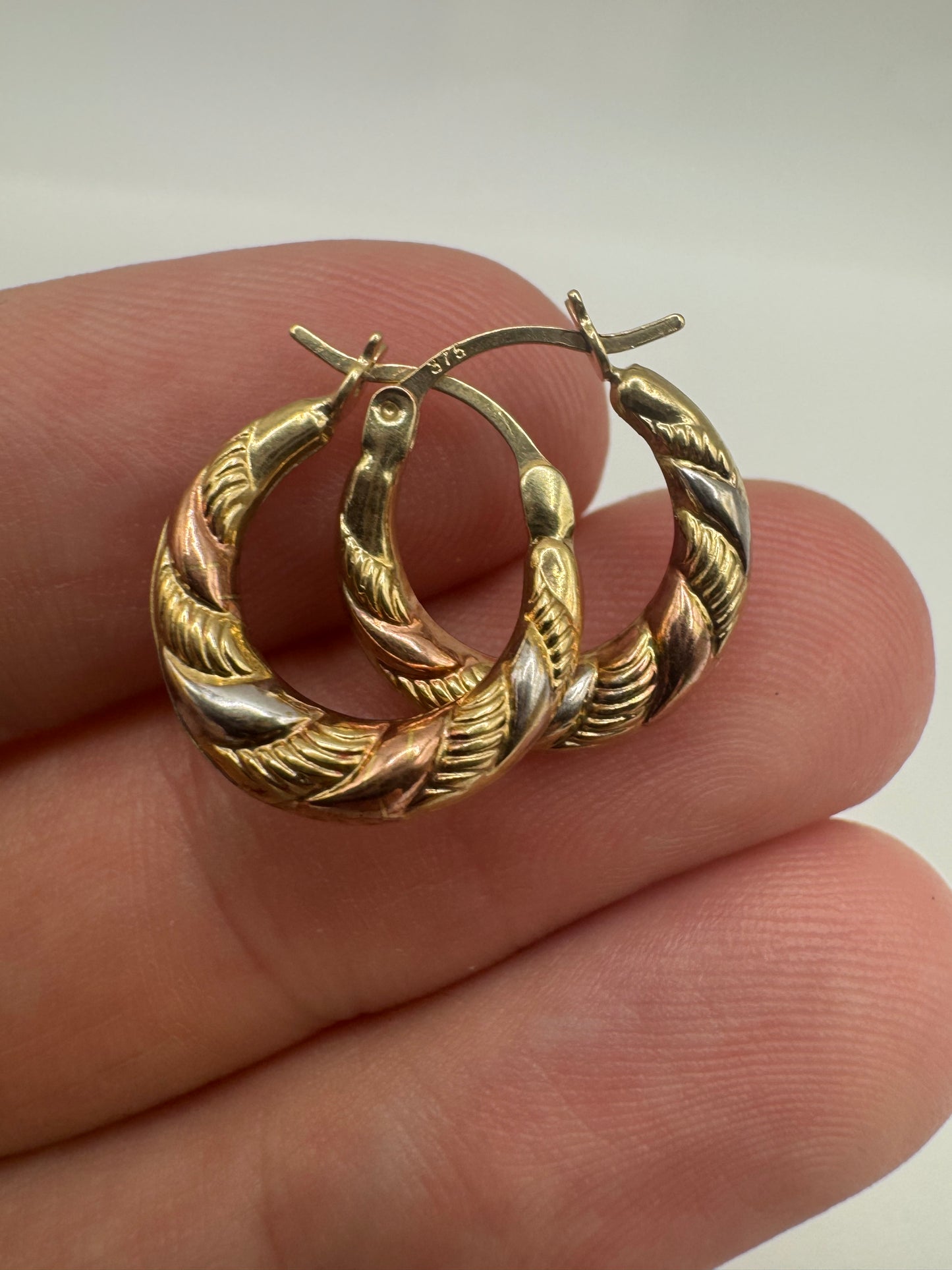 9ct tri-gold creole earrings