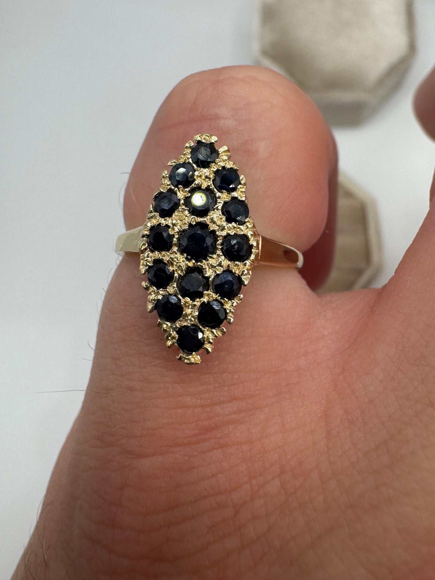 9ct gold sapphire navette ring