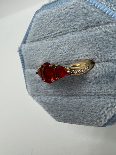 9ct gold fire opal and diamond ring