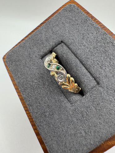 9ct gold emerald and diamond gypsy ring