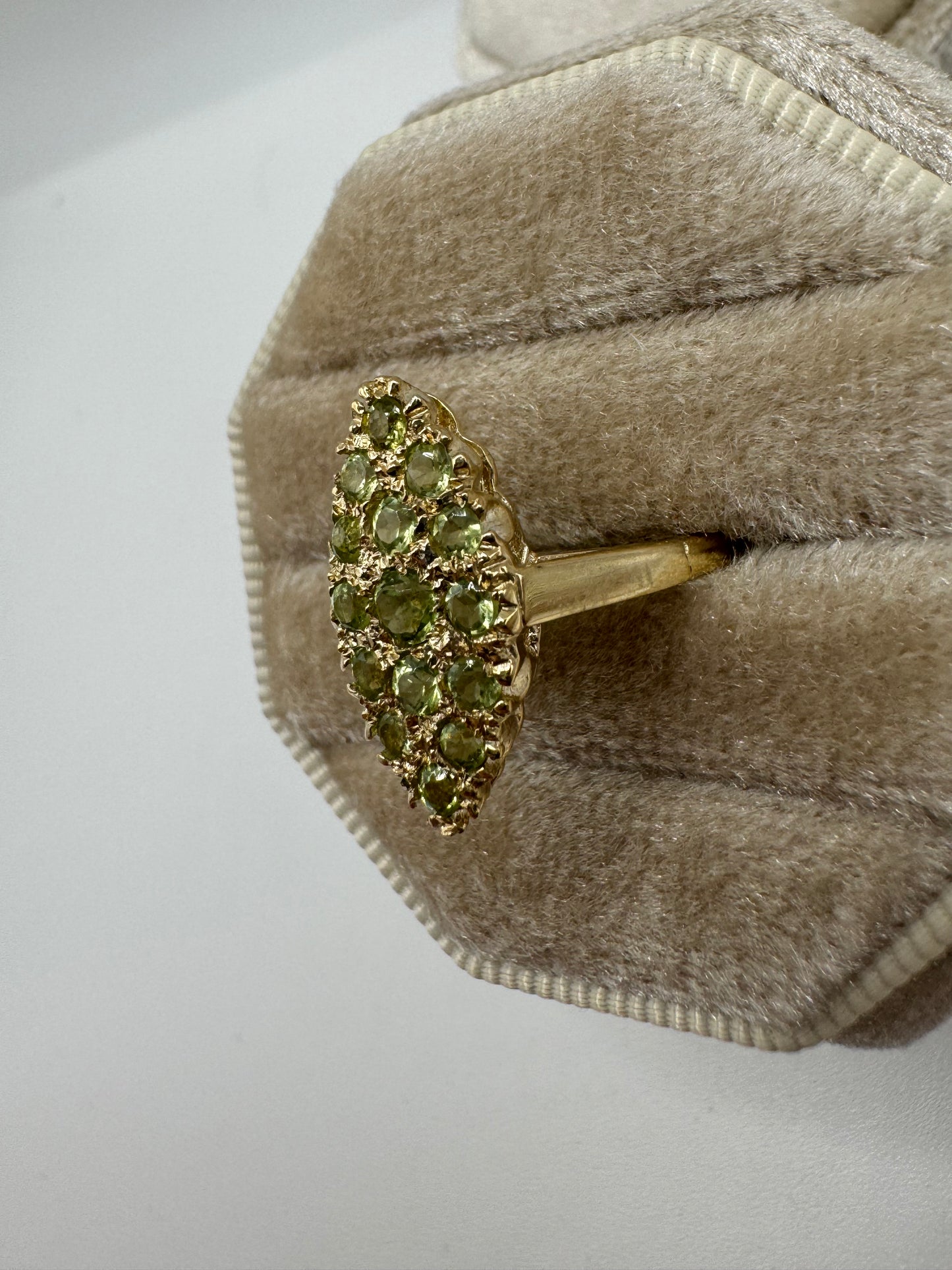 9ct gold peridot navette ring