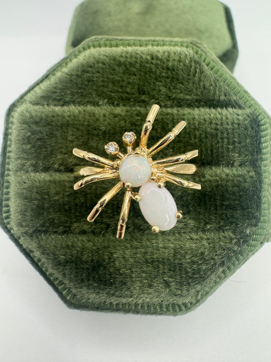 9ct gold opal and diamond spider ring