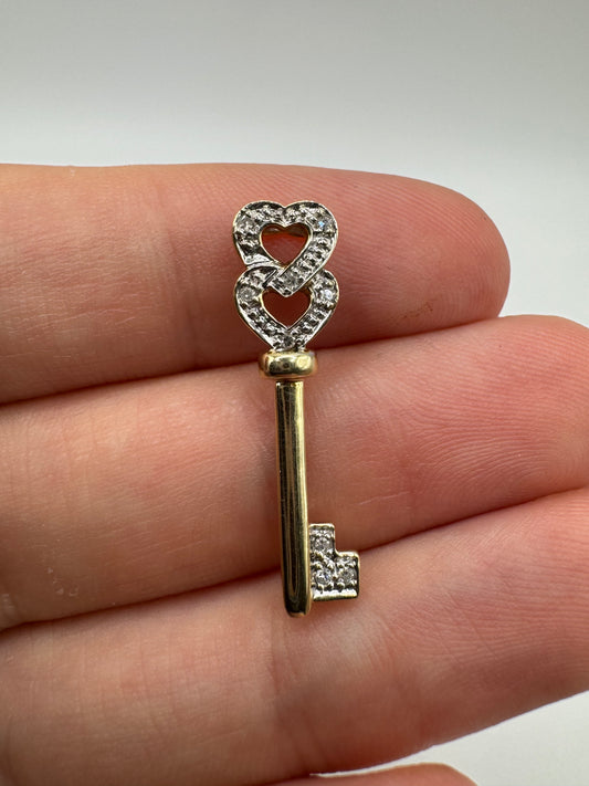 9ct gold diamond key pendant