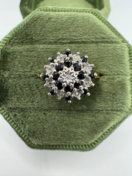 9ct gold sapphire and diamond cluster ring