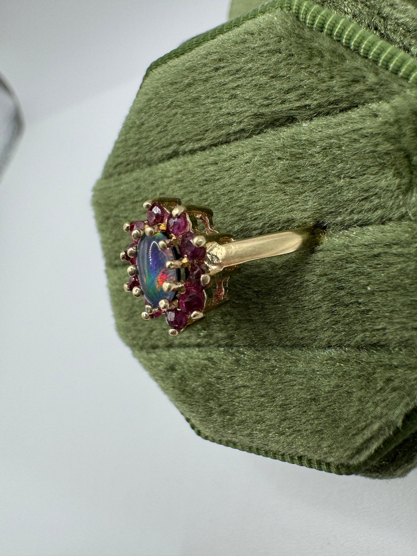 9ct gold black opal triplet and ruby ring