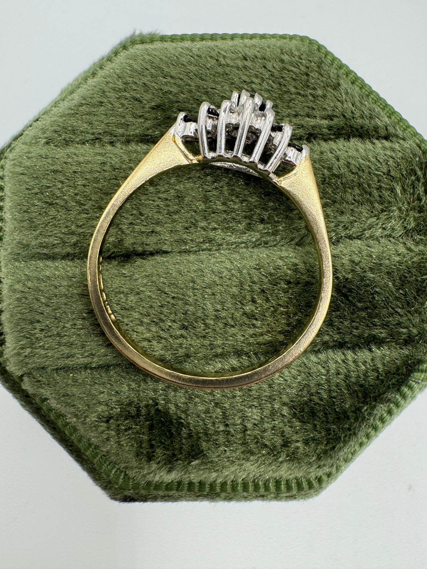 9ct gold sapphire and cz cluster ring