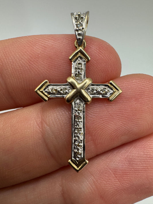 9ct gold diamond cross pendant