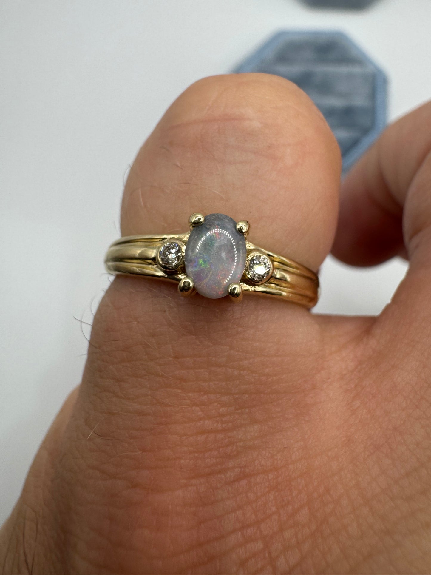 9ct gold black opal and diamond ring
