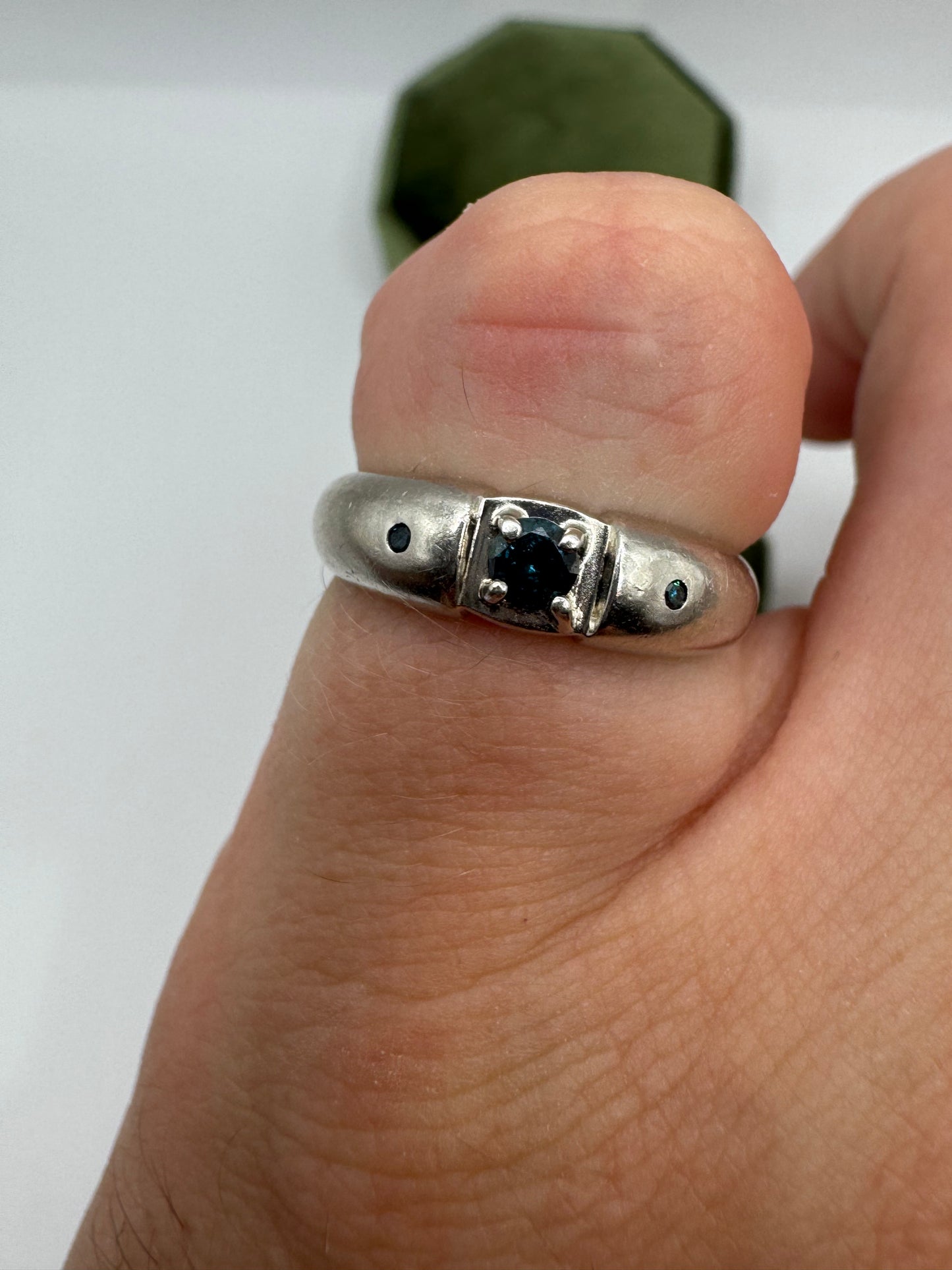 Silver 13 point blue diamond ring