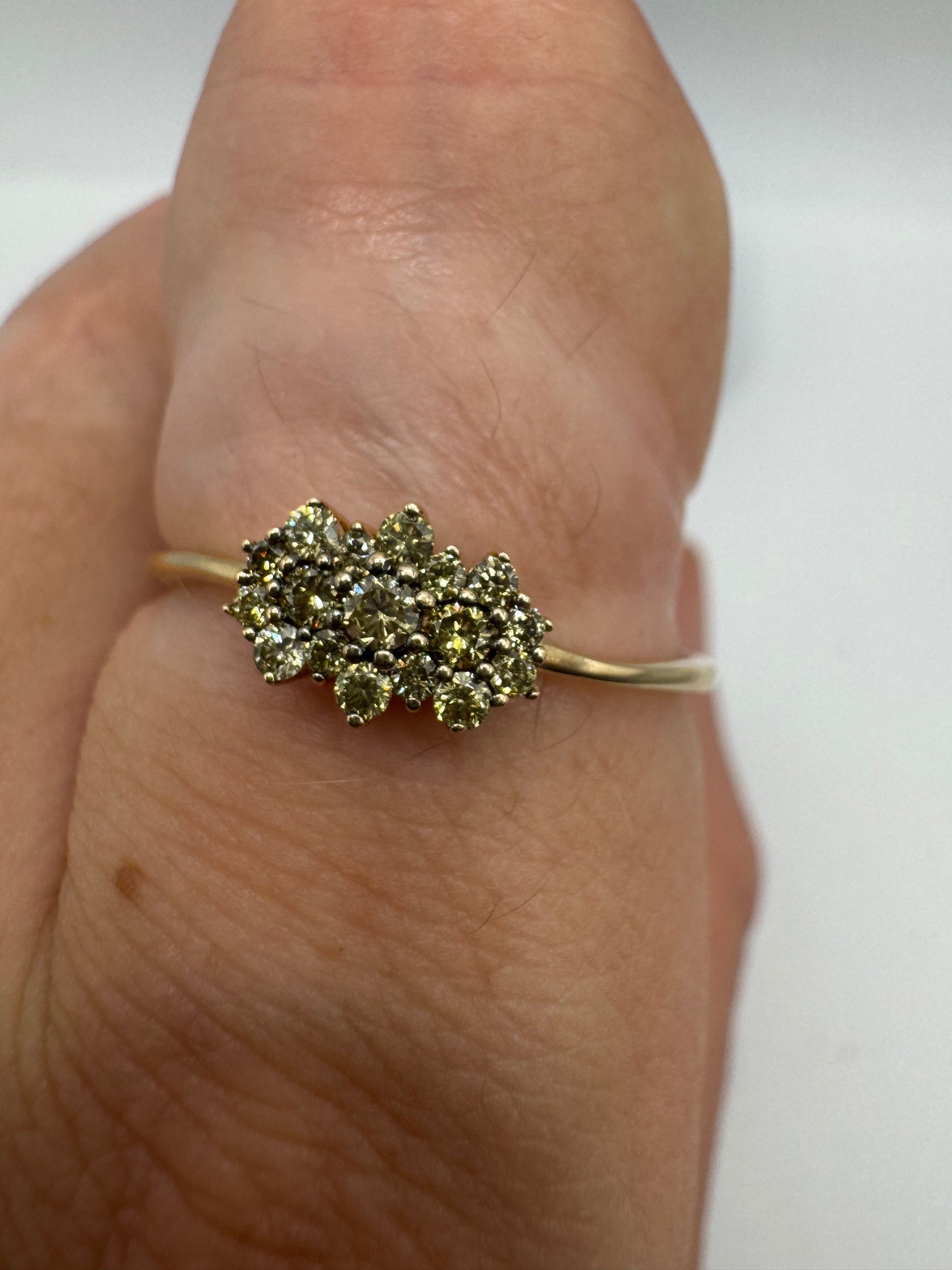 14ct gold yellow diamond cluster ring