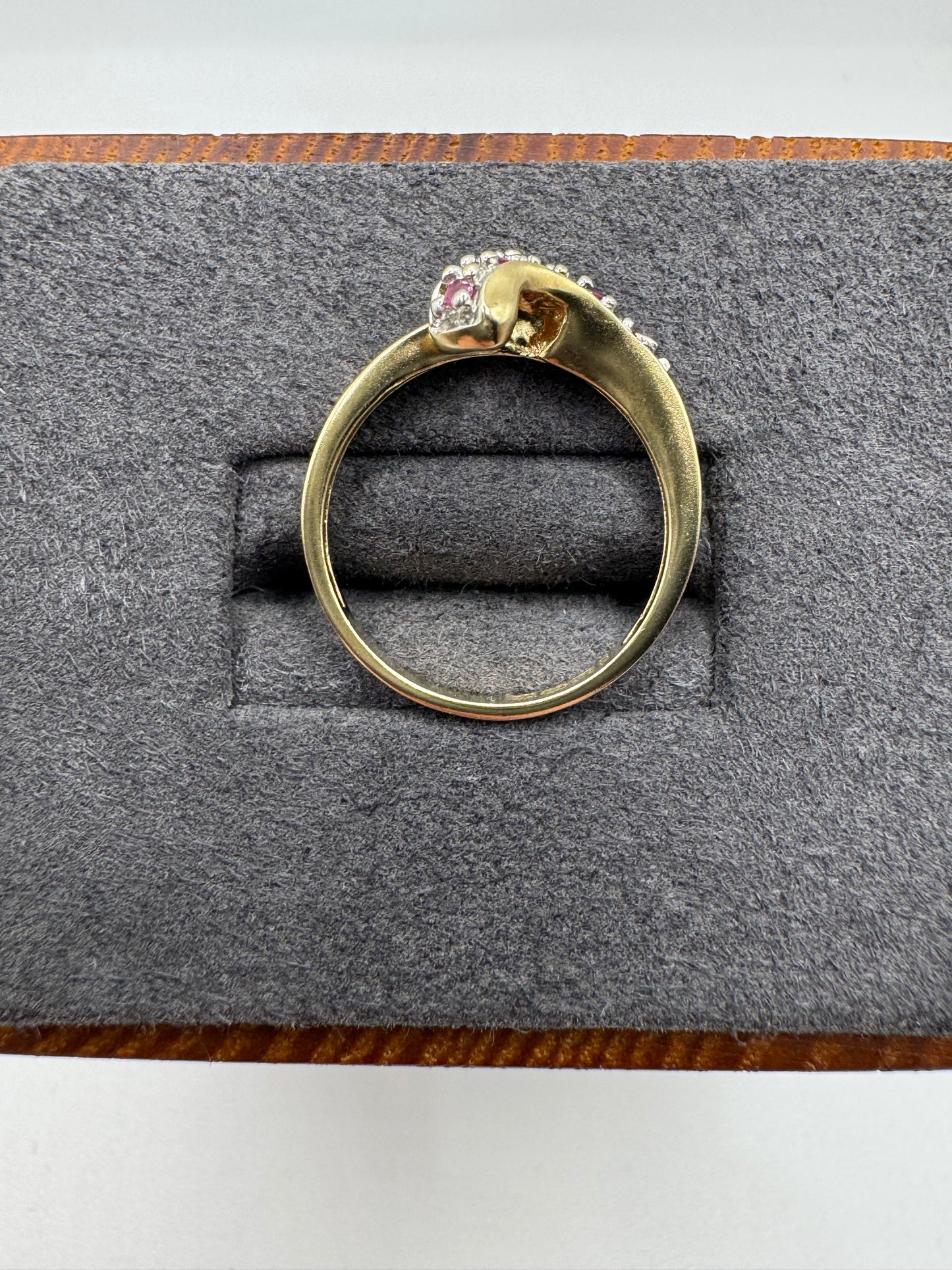 9ct gold ruby and diamond wishbone ring