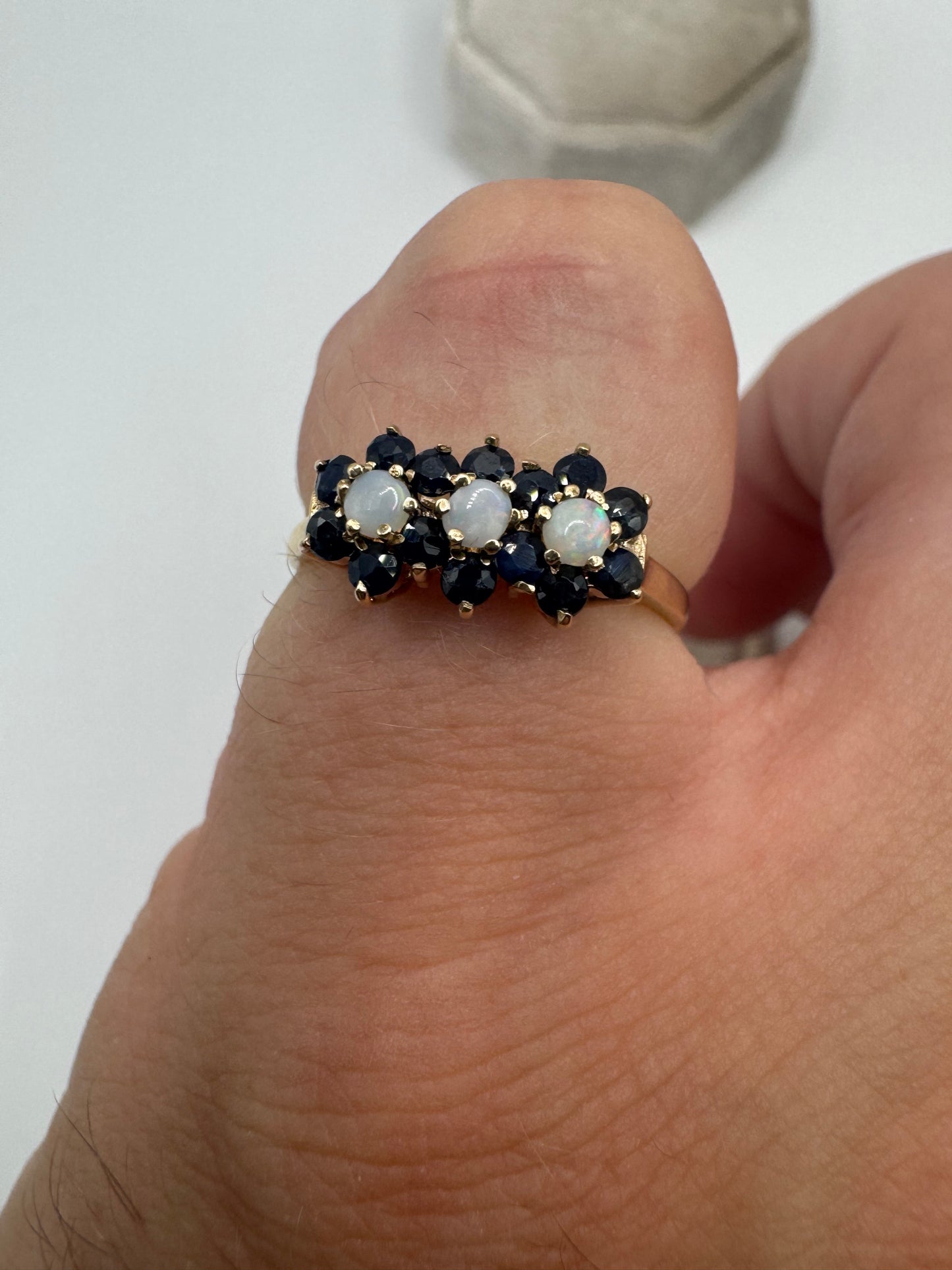 9ct gold opal and sapphire cluster ring