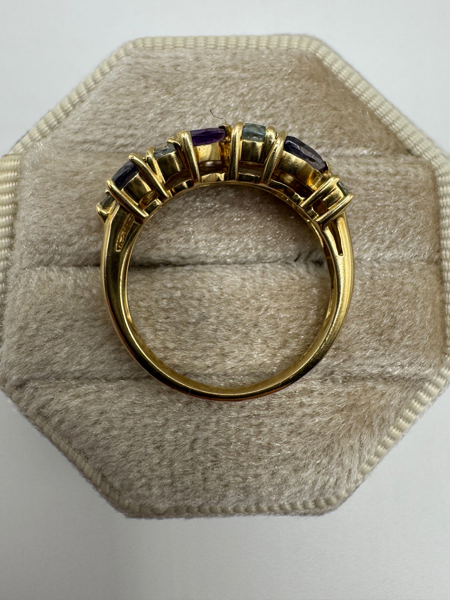 9ct gold amethyst, tanzanite and topaz ring