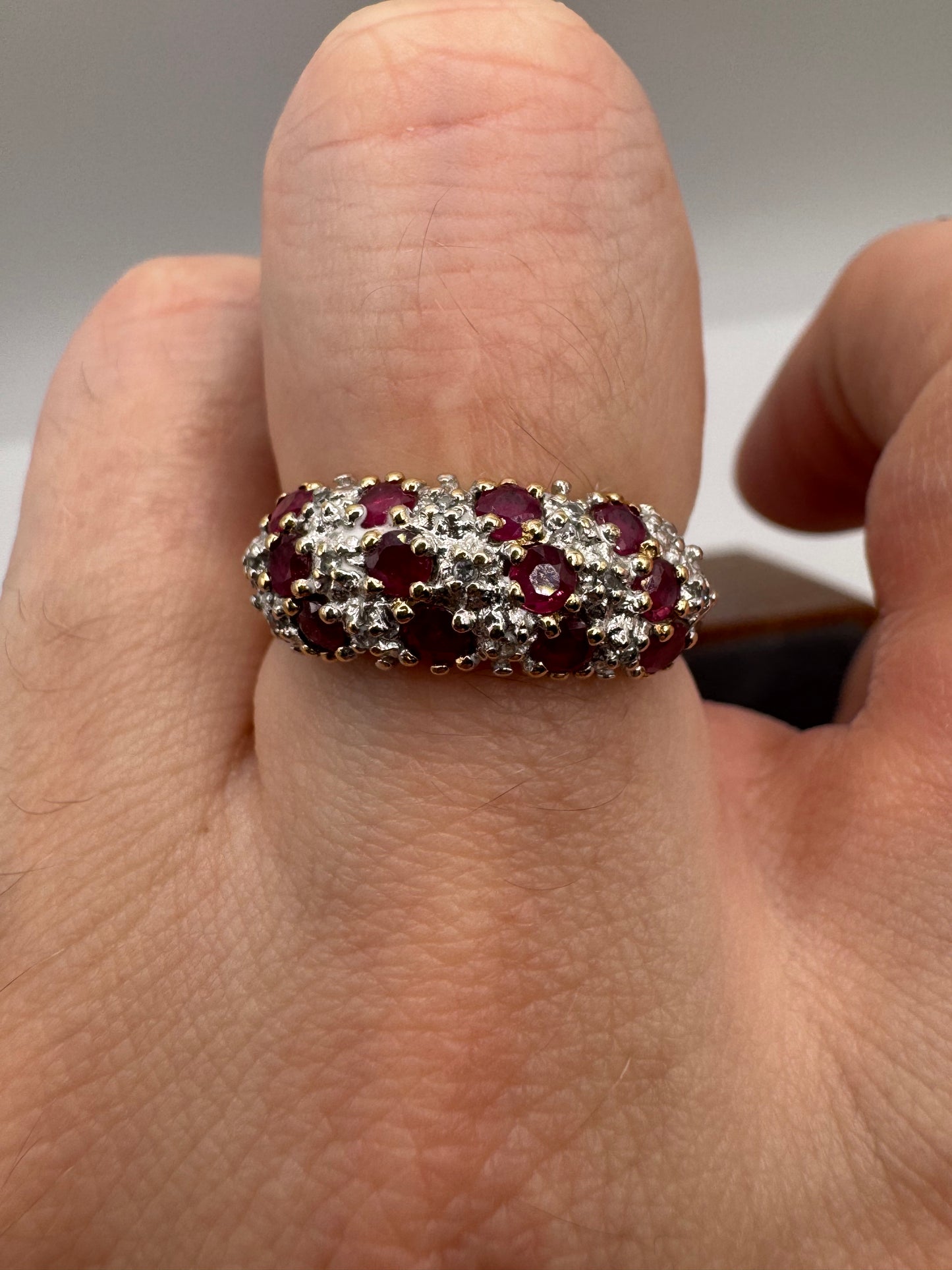 9ct gold ruby and diamond bombe ring